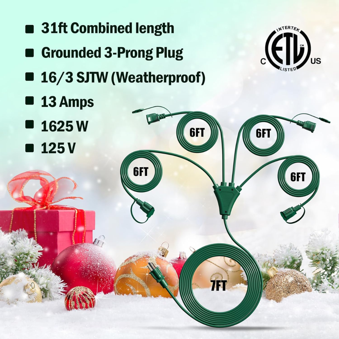 Heavy-Duty 1-to-4 Outdoor Extension Cord (31ft Total Length)