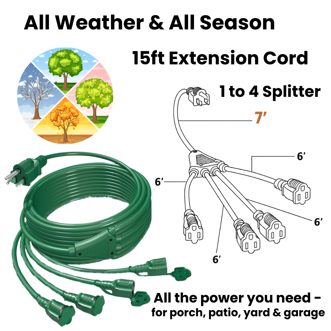 Heavy-Duty 1-to-4 Outdoor Extension Cord (31ft Total Length)