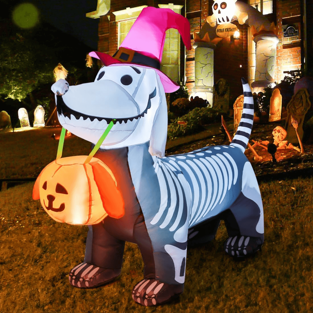 Skeleton Weiner Dog Halloween Inflatable – 5.5 FT with LED Lights