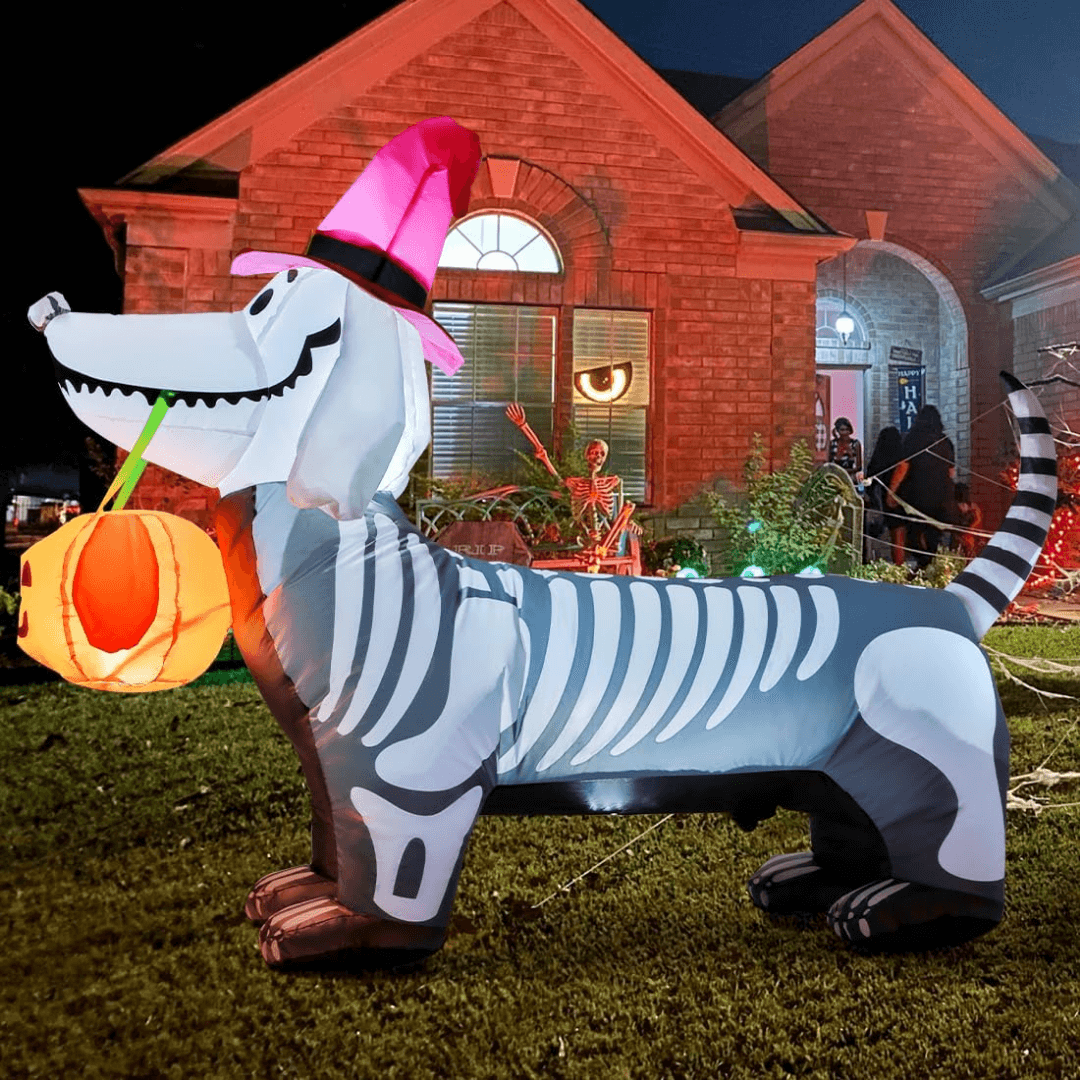 Skeleton Weiner Dog Halloween Inflatable – 5.5 FT with LED Lights