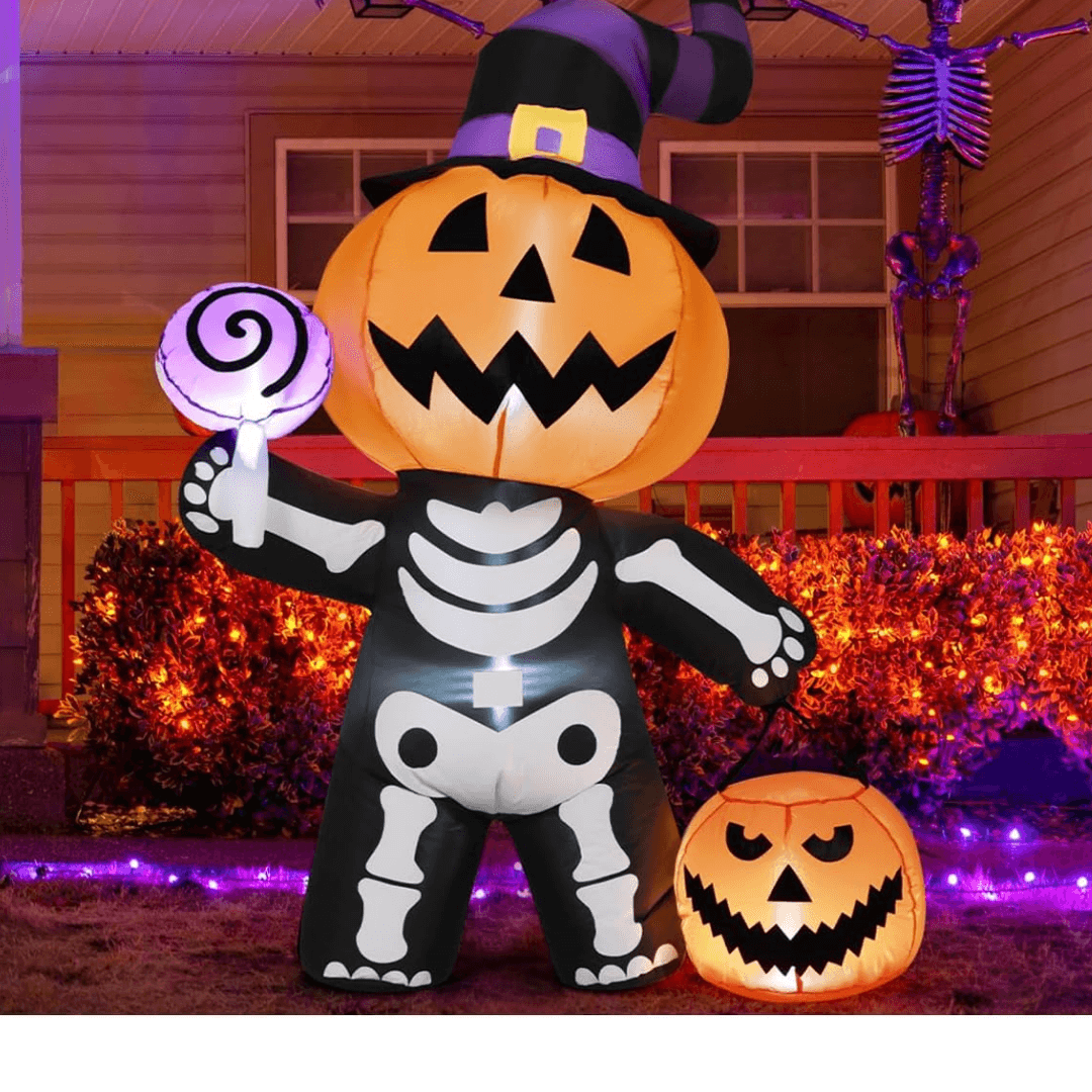 6FT Pumpkin Skeleton Inflatable – Giant Halloween Yard Decor
