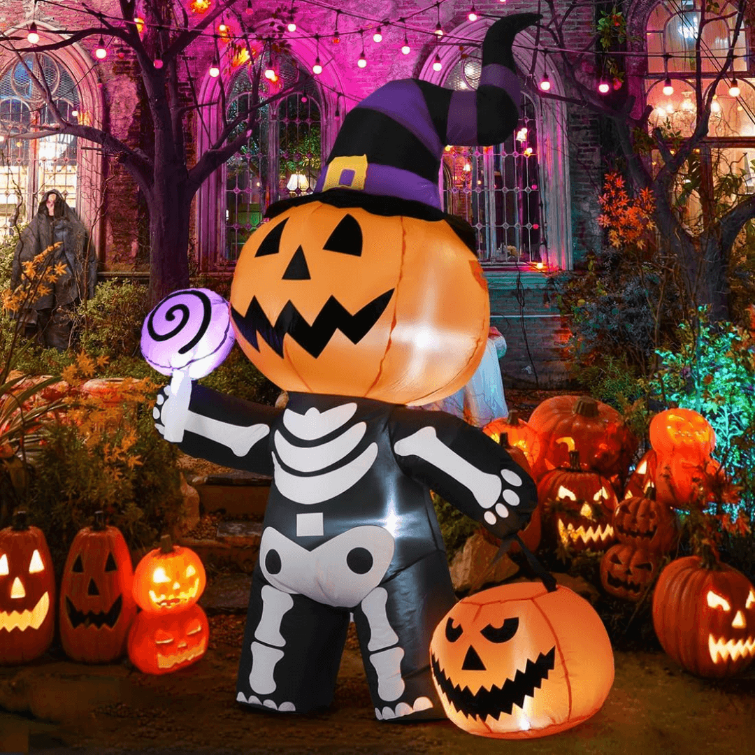 6FT Pumpkin Skeleton Inflatable – Giant Halloween Yard Decor