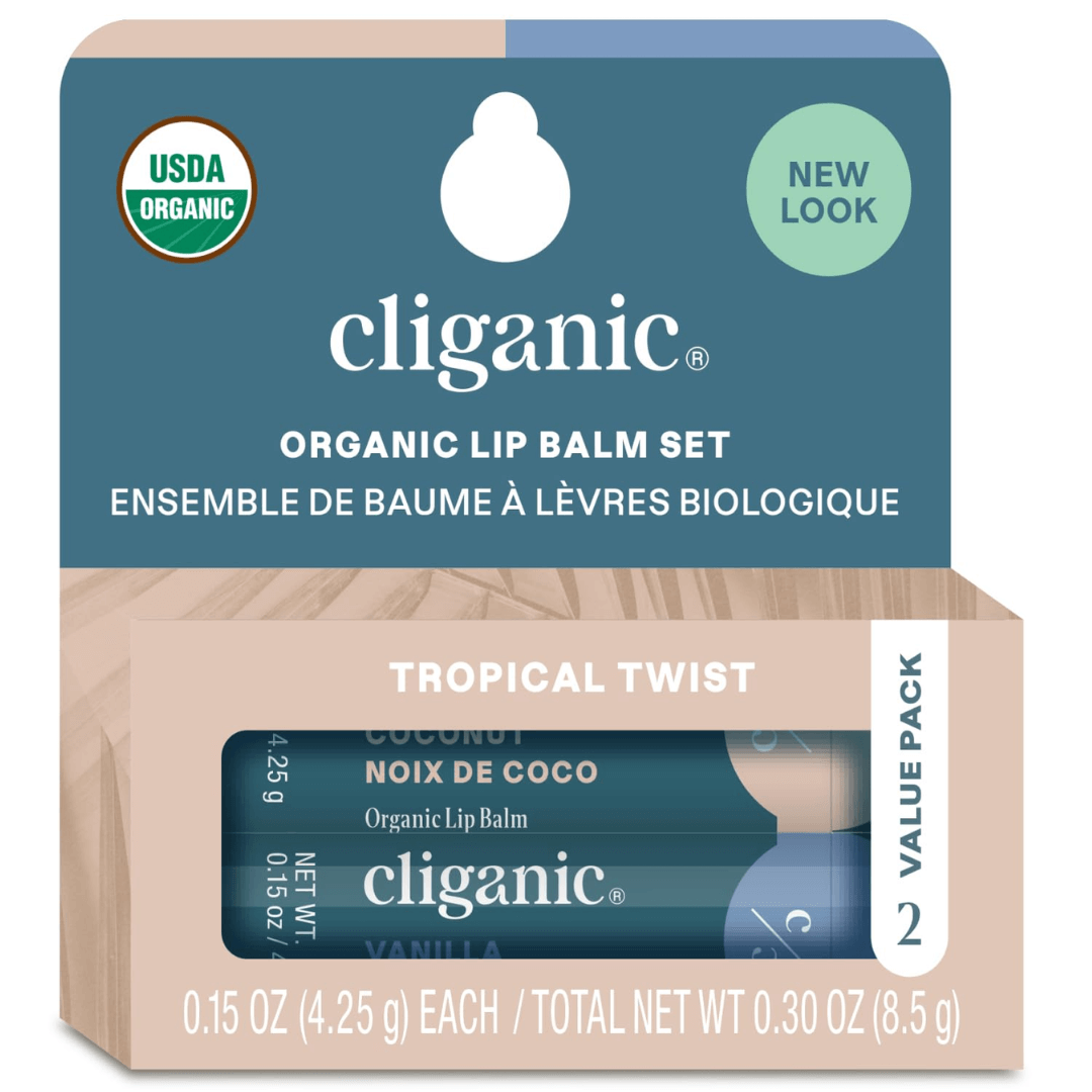 Cliganic Organic Lip Balm – 2 Pack Set (USDA Certified)