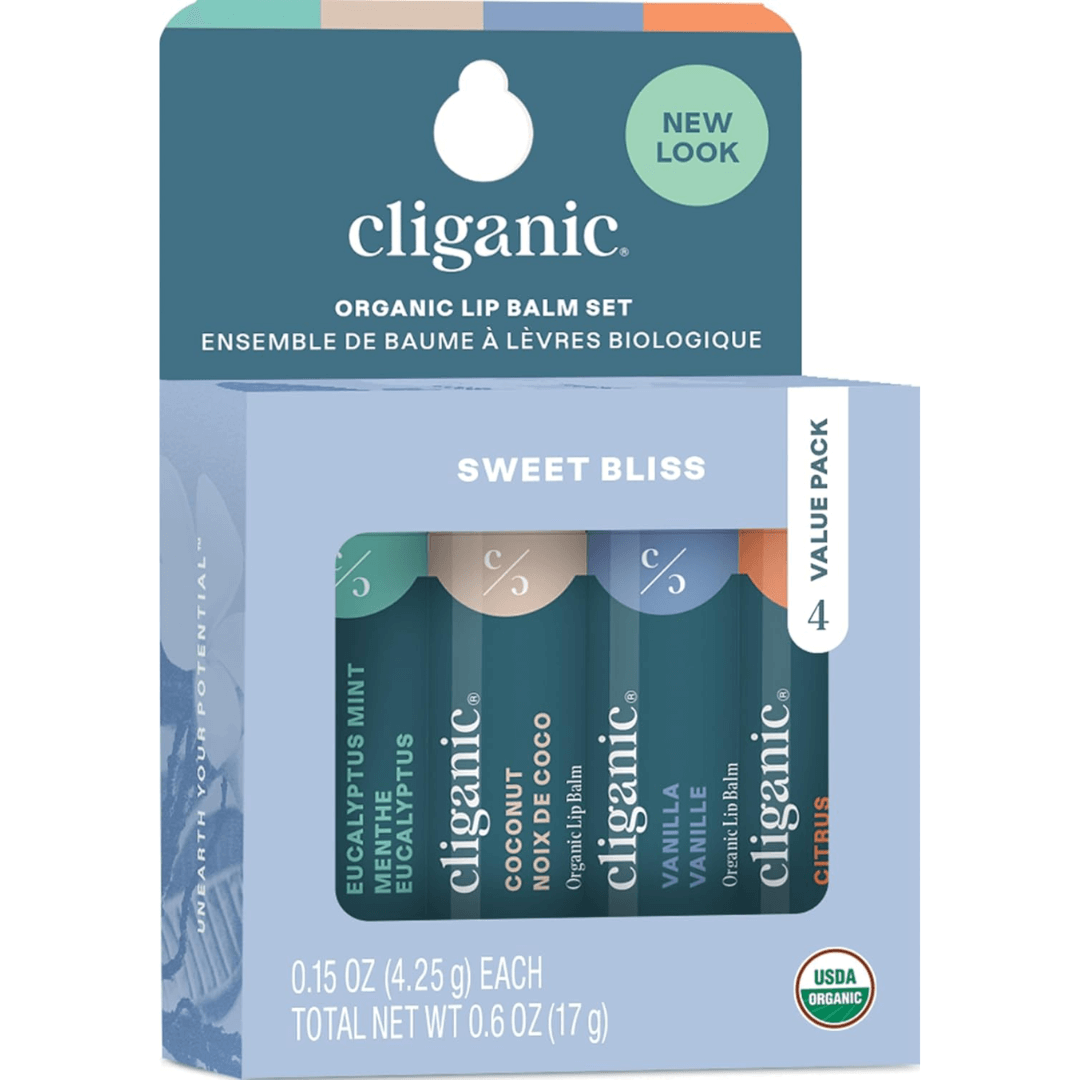 Cliganic Organic Lip Balm – 4 Pack Set (USDA Certified)