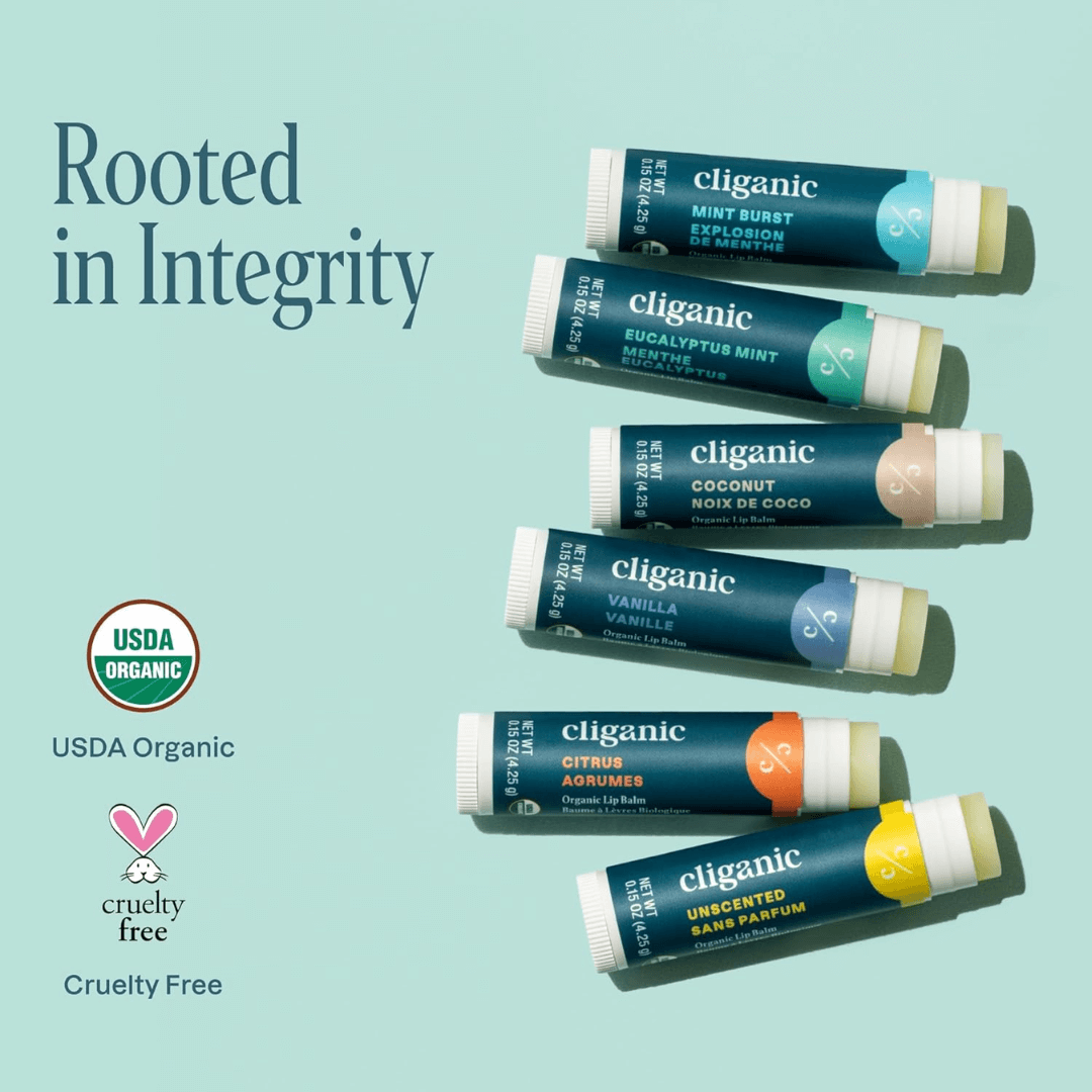 Cliganic Organic Lip Balm - 6 Pack Set (USDA Certified)