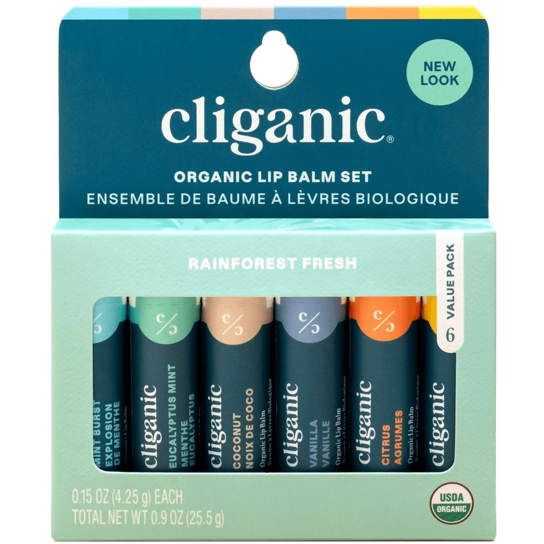 Cliganic Organic Lip Balm - 6 Pack Set (USDA Certified)