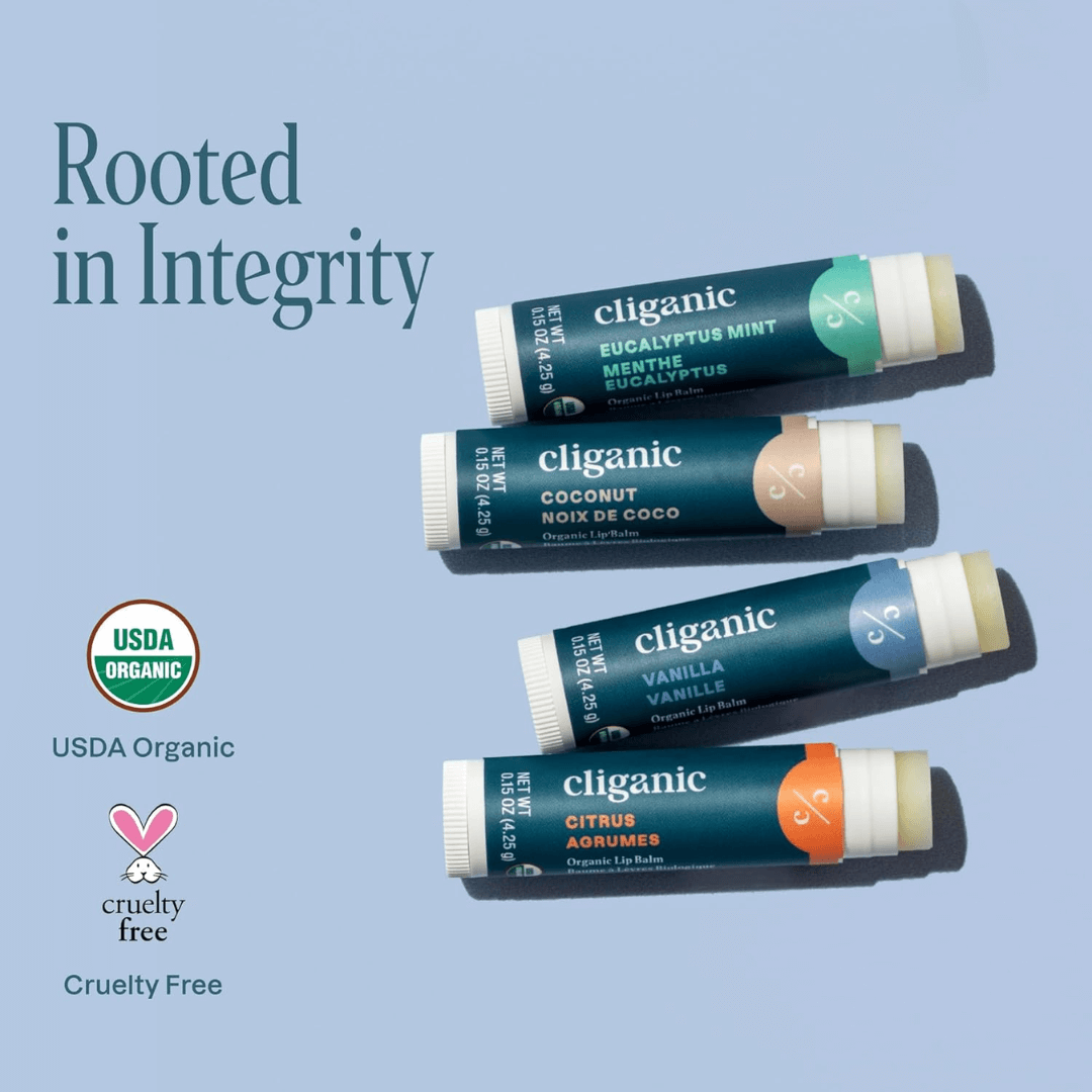 Cliganic Organic Lip Balm – 4 Pack Set (USDA Certified)