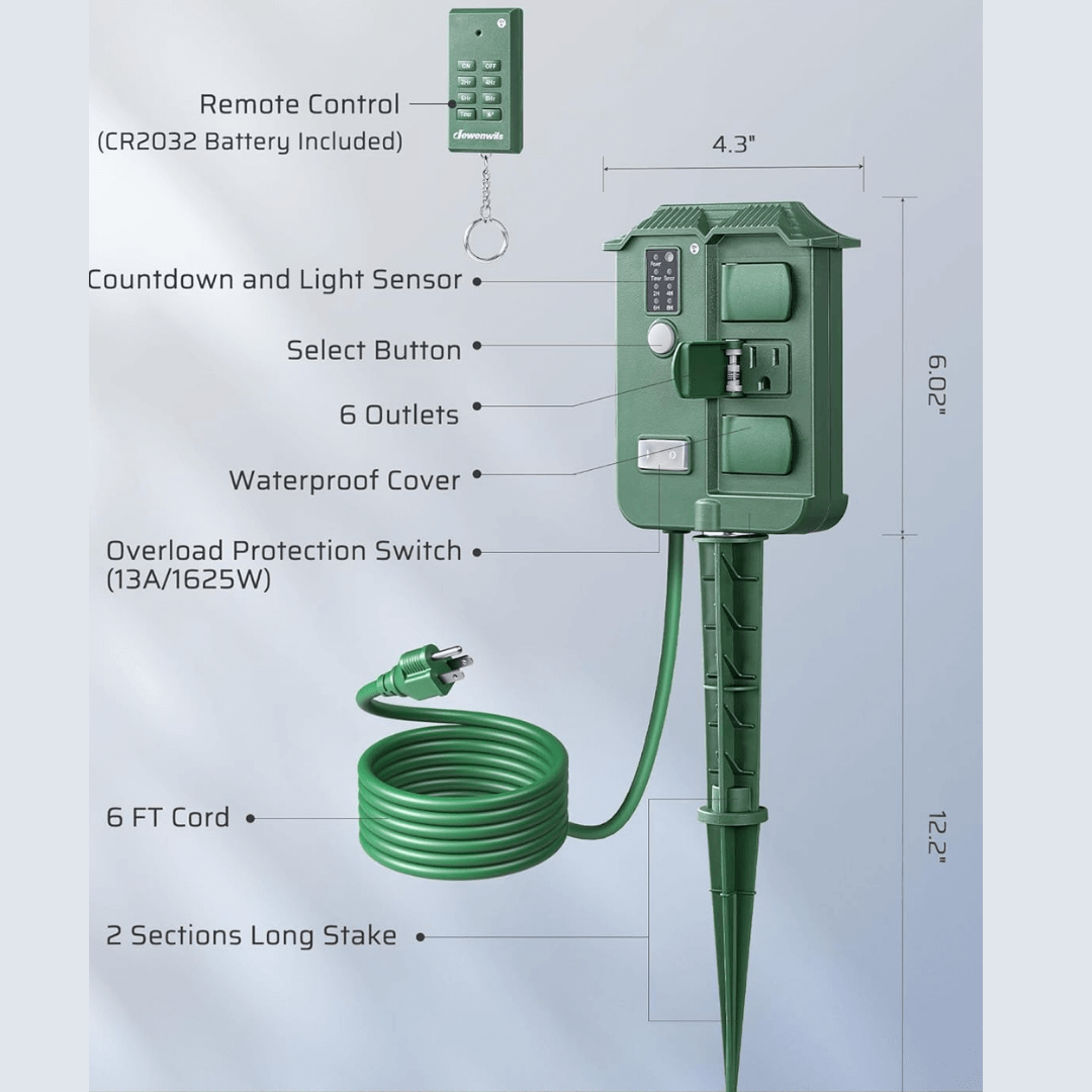 AutoLite™ 6-Outlet Outdoor Timer Stake w/ remote