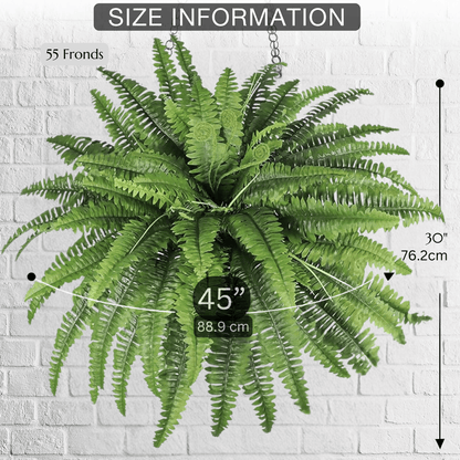 UV Resistant Artificial Boston Fern – Realistic Faux Fern for Outdoor Porch, Patio, Planters & Entryway