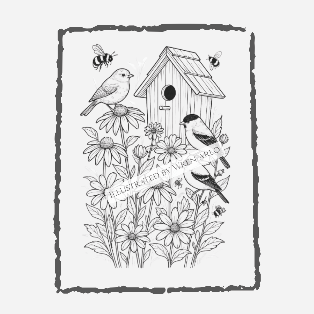 Birds of the Garden Coloring Book – Garden Birds, Birdhouses & Feeders