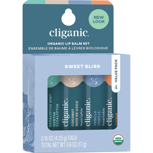 Cliganic Organic Lip Balm – 4 Pack Set (USDA Certified)