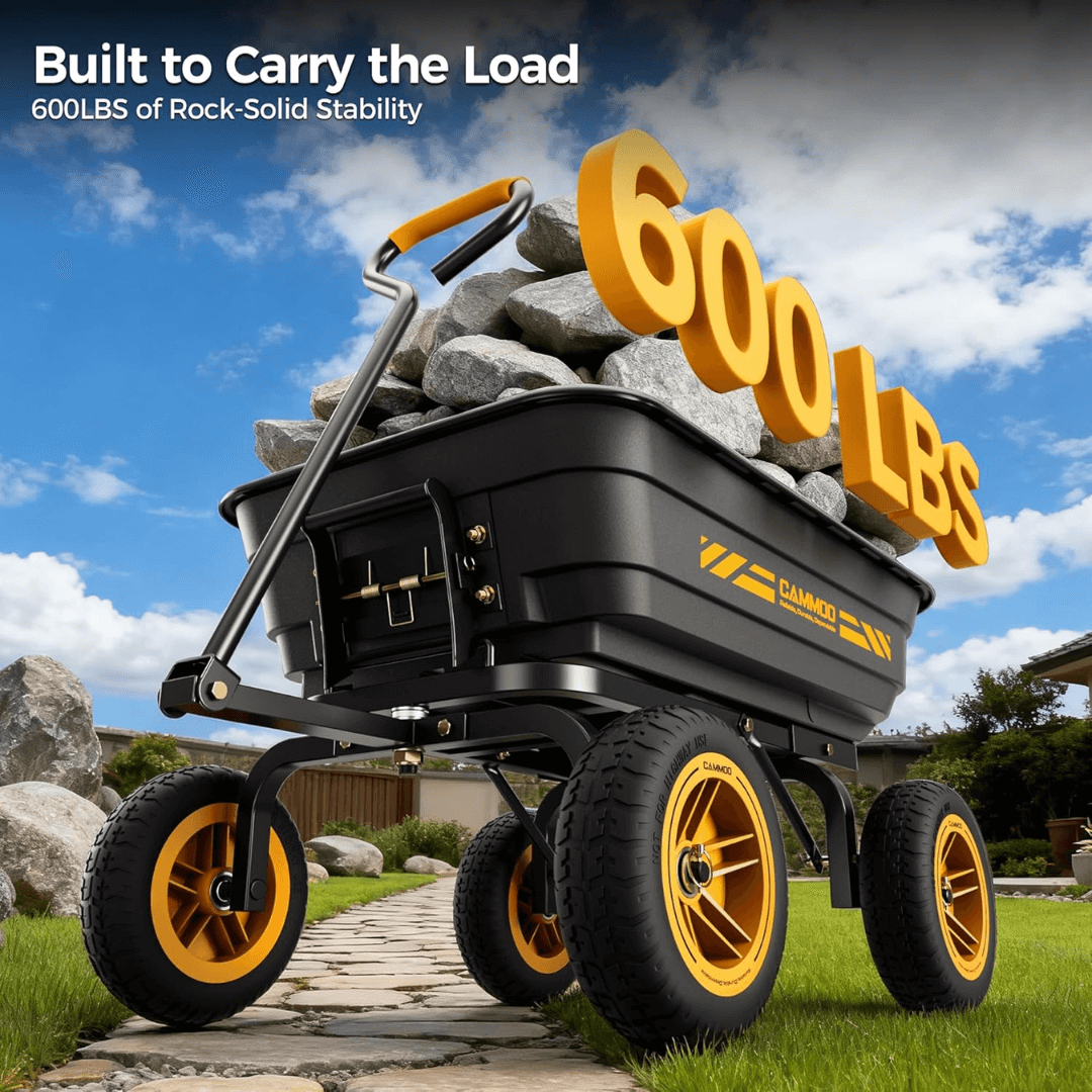 600lb Heavy-Duty Garden Dump Cart – 10” No-Flat Tires