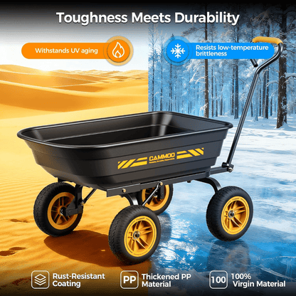 600lb Heavy-Duty Garden Dump Cart – 10” No-Flat Tires