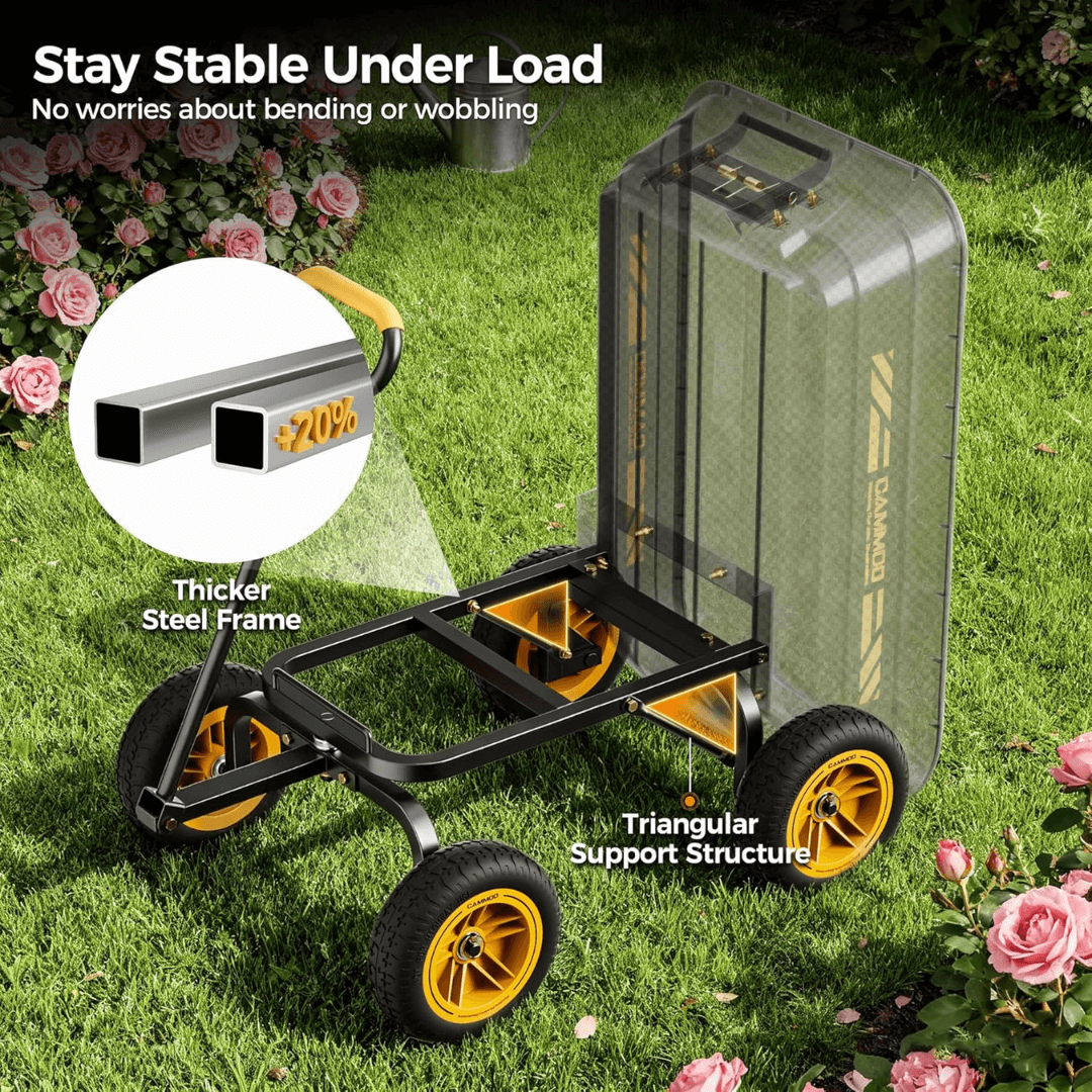 600lb Heavy-Duty Garden Dump Cart – 10” No-Flat Tires