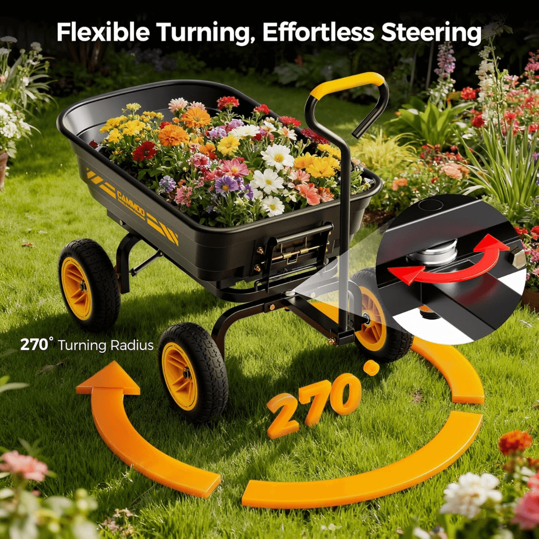 600lb Heavy-Duty Garden Dump Cart – 10” No-Flat Tires