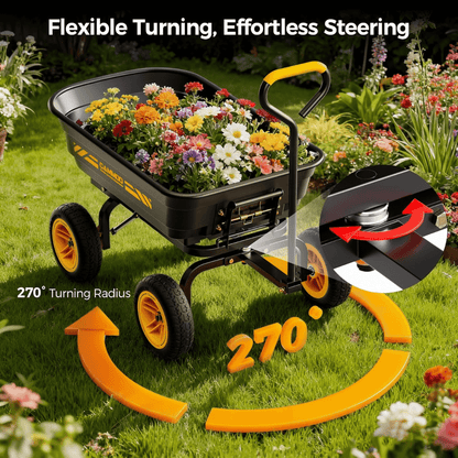 600lb Heavy-Duty Garden Dump Cart – 10” No-Flat Tires